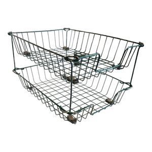 Vintage Green Wire Letter Tray - 2 Tier